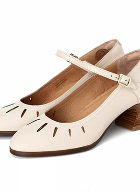 皇冠老店Pikolinos派高雁春季牛皮浅口套脚粗跟单鞋PS236201