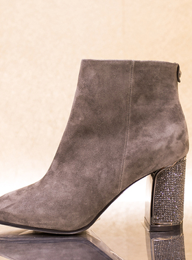 专柜正品Roberta诺贝达高端女鞋水钻粗高跟圆头女短靴裸靴RA87221