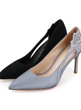 皇冠专柜正品Roberta诺贝达女鞋RL18207新款高跟尖头水钻通勤单鞋