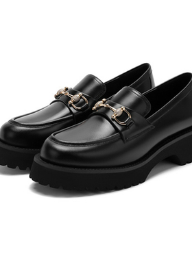 专柜正品诺贝达新款英伦牛皮革一脚蹬厚底通勤乐福鞋RL257003