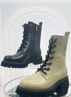 皇冠专柜正品Roberta诺贝达女鞋RA17218冬季加绒舒适系带马丁靴