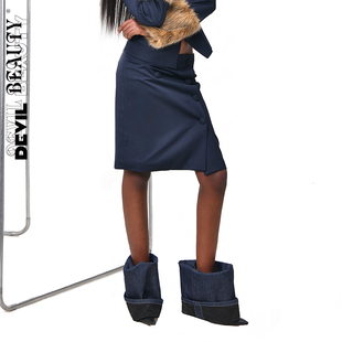 【现货】DevilBeauty新款低腰毛边半身裙女修身A字裙不规则包臀裙