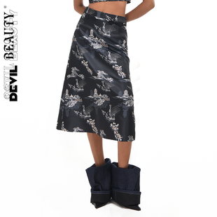 【现货】DevilBeauty新款新中式高腰半身裙女中国风半裙修身A字裙
