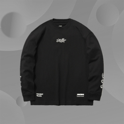 李宁正品春季新品滑板系列男子圆领宽松纯棉运动长袖T恤AHSR033