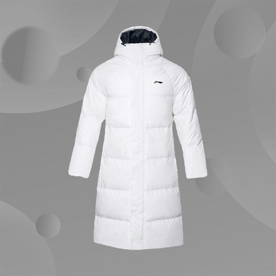 李宁羽绒服男款冬季 过膝国潮长款加厚保暖白鸭绒连帽外套AYMQ135
