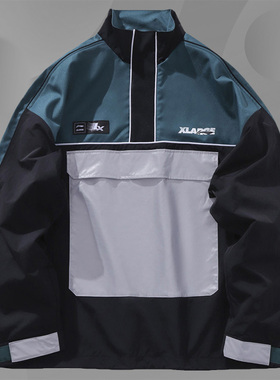 李宁xXLARGE联名款男子宽松运动风衣休闲立领防风运动外套AFDN487