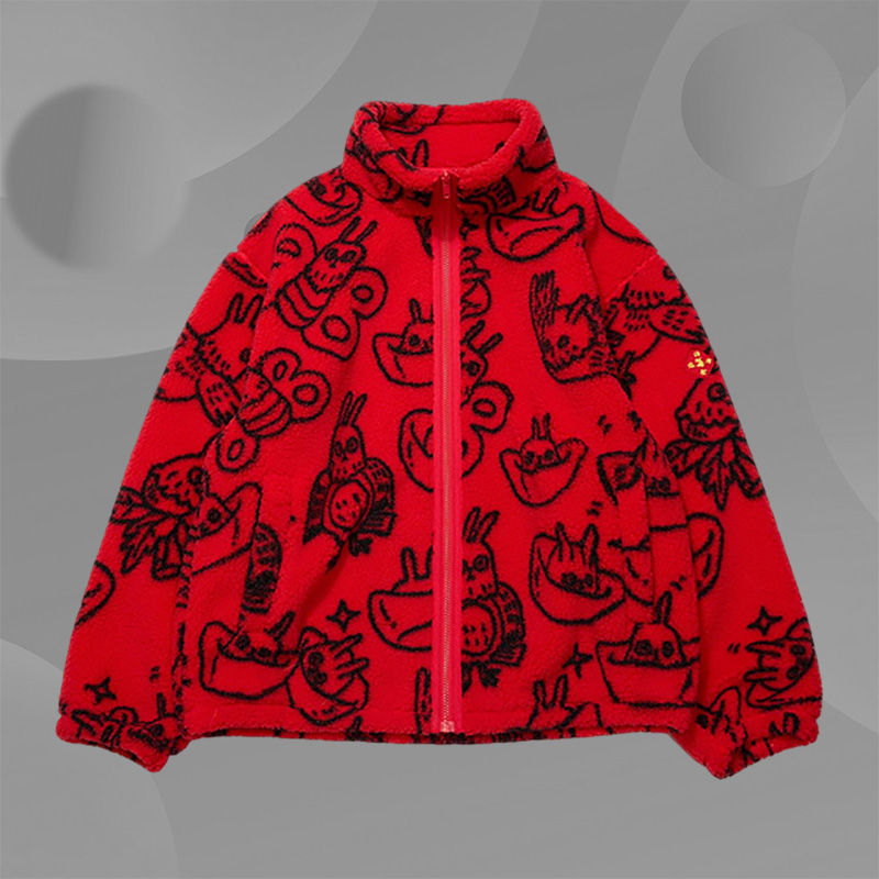 Lining/李宁正品日进斗金男子时尚休闲宽松仿羊羔绒外套AFDT007