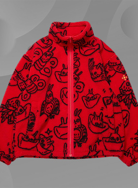 Lining/李宁正品日进斗金男子时尚休闲宽松仿羊羔绒外套AFDT007