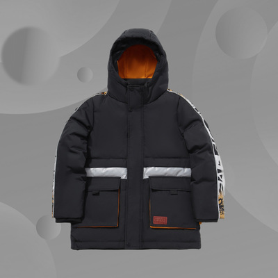 李宁正品男童BADFIVE篮球时尚宽松保暖防风中长款羽绒服YYMQ035