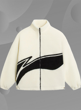 李宁正品新款男女同款运动休闲时尚立领保暖羊羔绒外套AJMS107