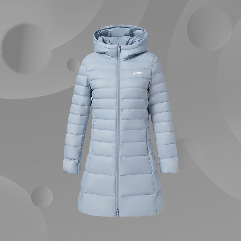 李宁正品冬季新品健身保暖长款系列女子90%白鸭绒中羽绒服AYMR354