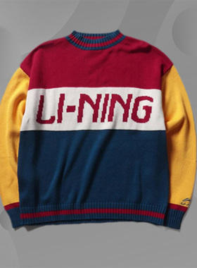 李宁正品男女套头编织衫时装周走秀款宽松运动毛衣外套AMBP016