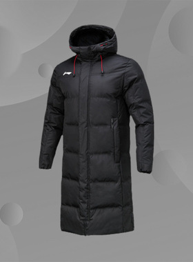 李宁棉服冬男长款过膝加厚保暖防风外套连帽防泼水棉衣AFMR461