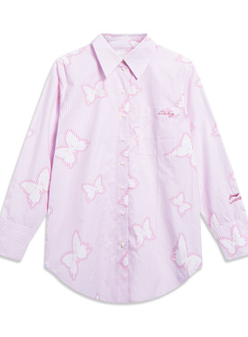 Lining/李宁正品夏季女子中国文化系列宽松休闲长袖衬衫ASHT202