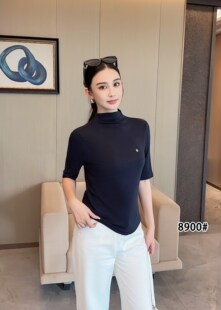 梦奥8002正肩半高领打底衫女内搭修身显瘦潮T恤尚品秀8900五分袖
