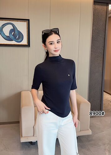 梦奥8002正肩半高领打底衫女内搭修身显瘦潮T恤尚品秀8900五分袖