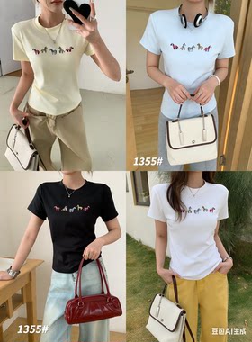 新款梦奥280女宽松彩色刺绣五马显瘦百搭上衣女潮T恤尚品秀1355