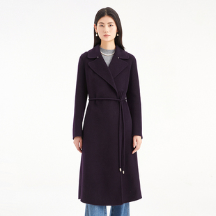 珂莱商场同款2025冬季新款女装时尚收腰系带棉羊毛双面呢大衣外套