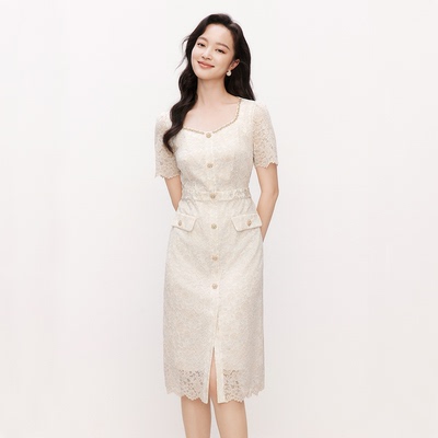 珂家同款夏季中长款蕾丝连衣裙
