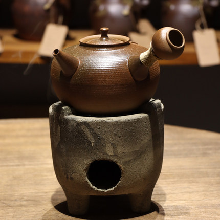 柴烧老岩泥中式家用烧水壶泡茶煮茶器明火电陶炉纯手工窑变侧把壶
