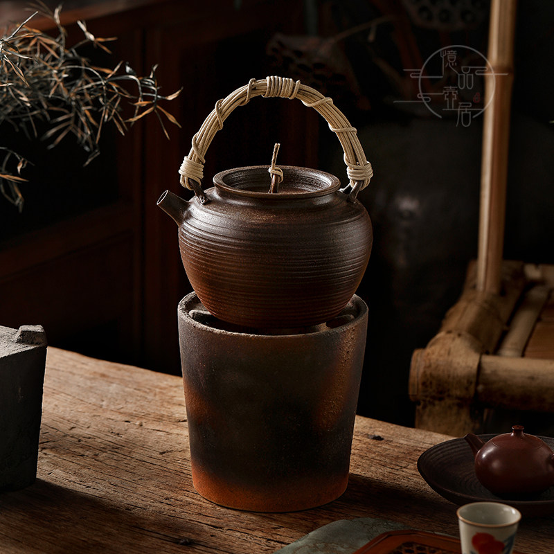 【竹隐藤编】柴烧老岩泥家用大容量煮茶提梁壶纯手工家用功夫茶具
