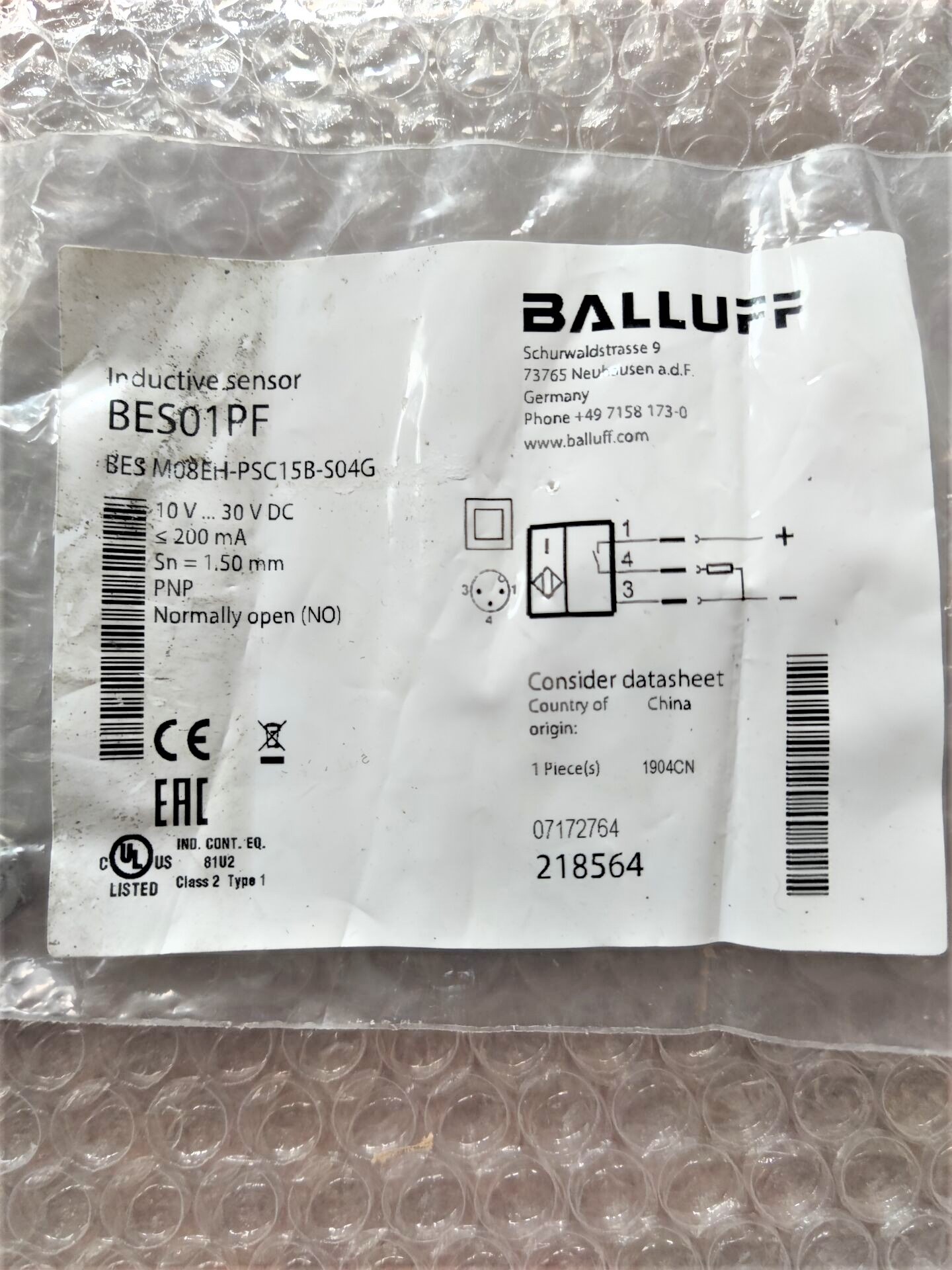 全新原装 BALLUFF巴鲁夫 BES M08EH-PSC15B-S04G BES01PF实物现货