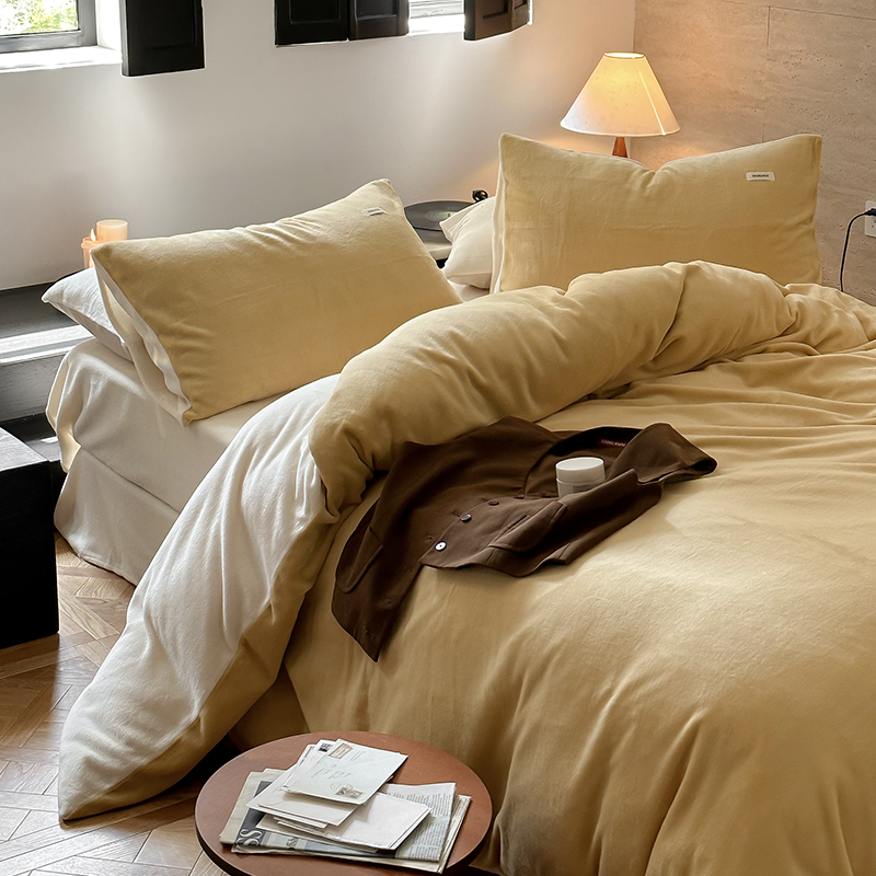 超柔加厚冬季牛奶绒四件套纯色双拼1.5m珊瑚绒被套床单230g绒套件