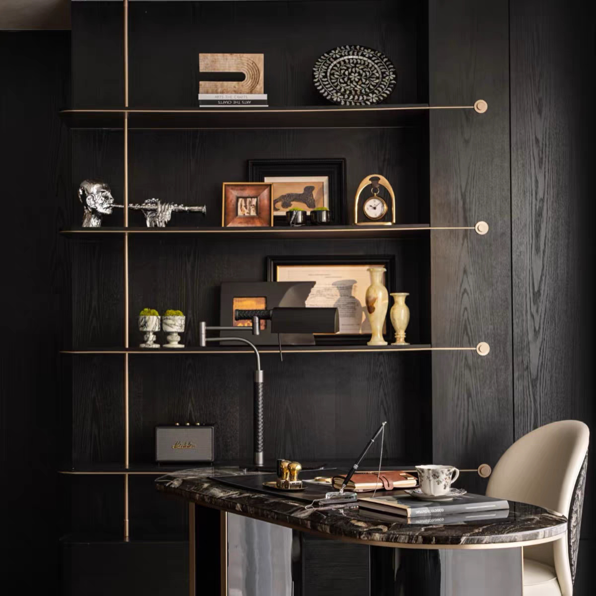 样板房书房装饰品摆件样品房书柜书架书桌高端大气装饰品设计软装