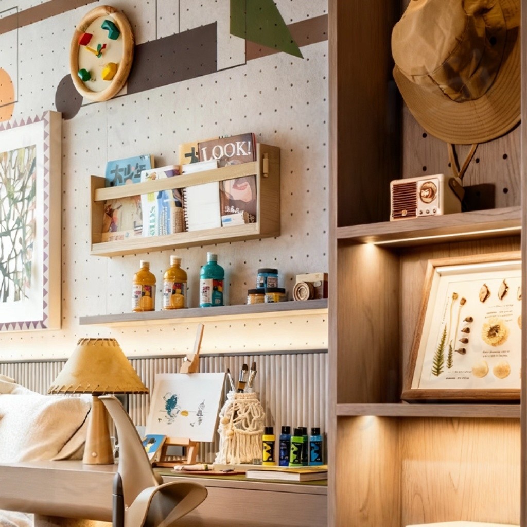 现代样板房儿童房绘画主题装饰品组合摆件颜料油画积木陶瓷杯时钟