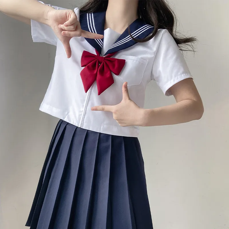 原创正统日系JK制服关西襟白三本水手服套装夏季学院风班服