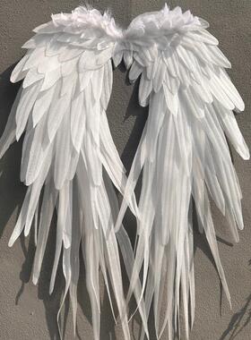 仿真天使翅膀万圣节道具跨境批发向下羽毛翅膀成人儿童表演走秀