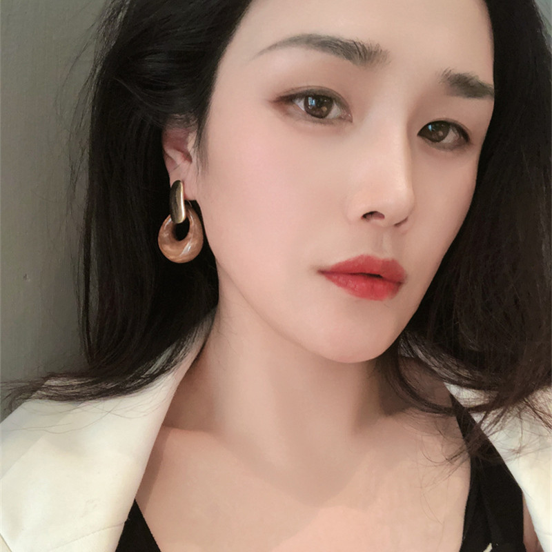 韩版焦糖色琥珀镂空耳环INS风简约时尚耳坠高级感文艺复古耳饰品