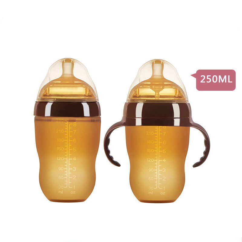 新潮实用婴儿男女宝宝纳米银硅胶奶瓶超大宽广口径7CM带手柄吸管