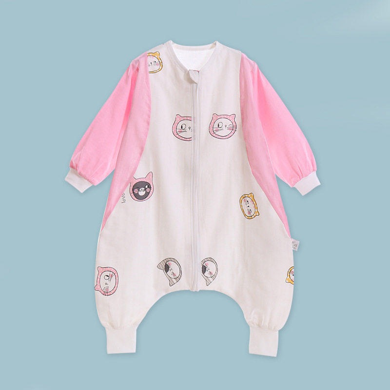 优好货前四后二纱布睡袋纯棉春季新品婴儿睡袋衣服式拼接分腿睡袋