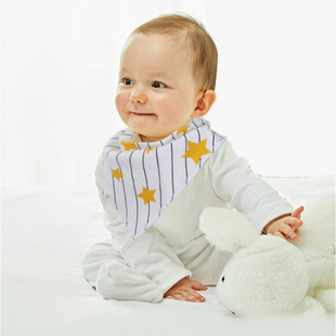 品质口水巾婴幼儿宝宝三角巾纯棉双层四季按扣防水新生儿围嘴兜儿