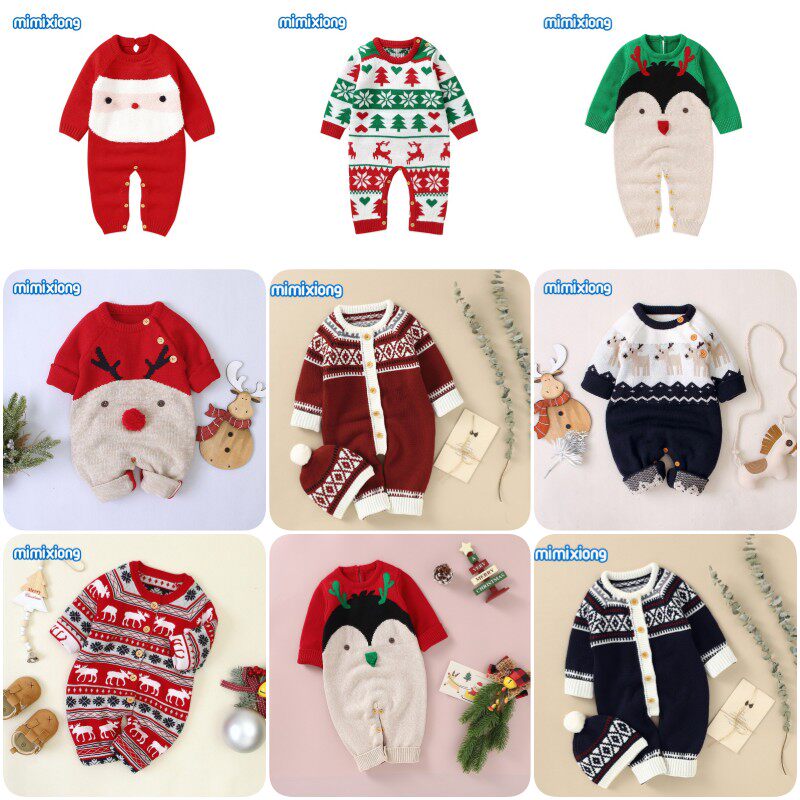 欧美风潮款婴儿圣诞麋鹿毛衣针织连体哈衣男女小宝宝线衫0-2岁