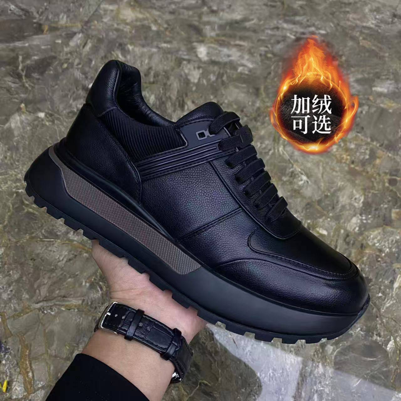 鞋子男2026春秋真皮男鞋头层牛皮时尚厚底休闲皮鞋百搭透气运动鞋