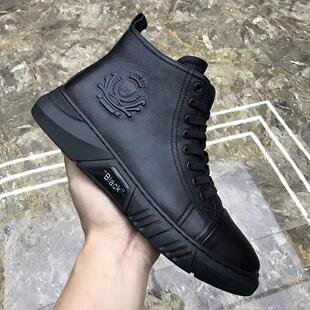 广州正品男鞋秋冬新款高帮真皮软底商务休闲男士皮靴加绒保暖棉鞋