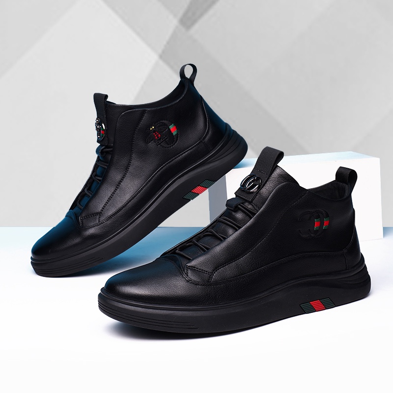 广州男鞋秋冬新款保暖加绒真皮