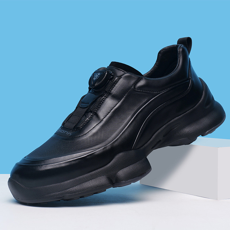 广州真皮男鞋新款时尚透气休闲鞋百搭舒适旋转扣运动鞋简约皮鞋潮