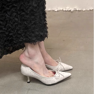 新款 小猫跟气质法式 配裙子高跟鞋 女2025春季 尖头亮钻细跟 浅口单鞋