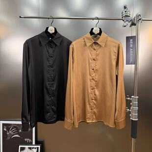 衬衫 柚子mm2025新款 极简风直筒百搭通勤款 仿醋酸面料法式 翻领长袖