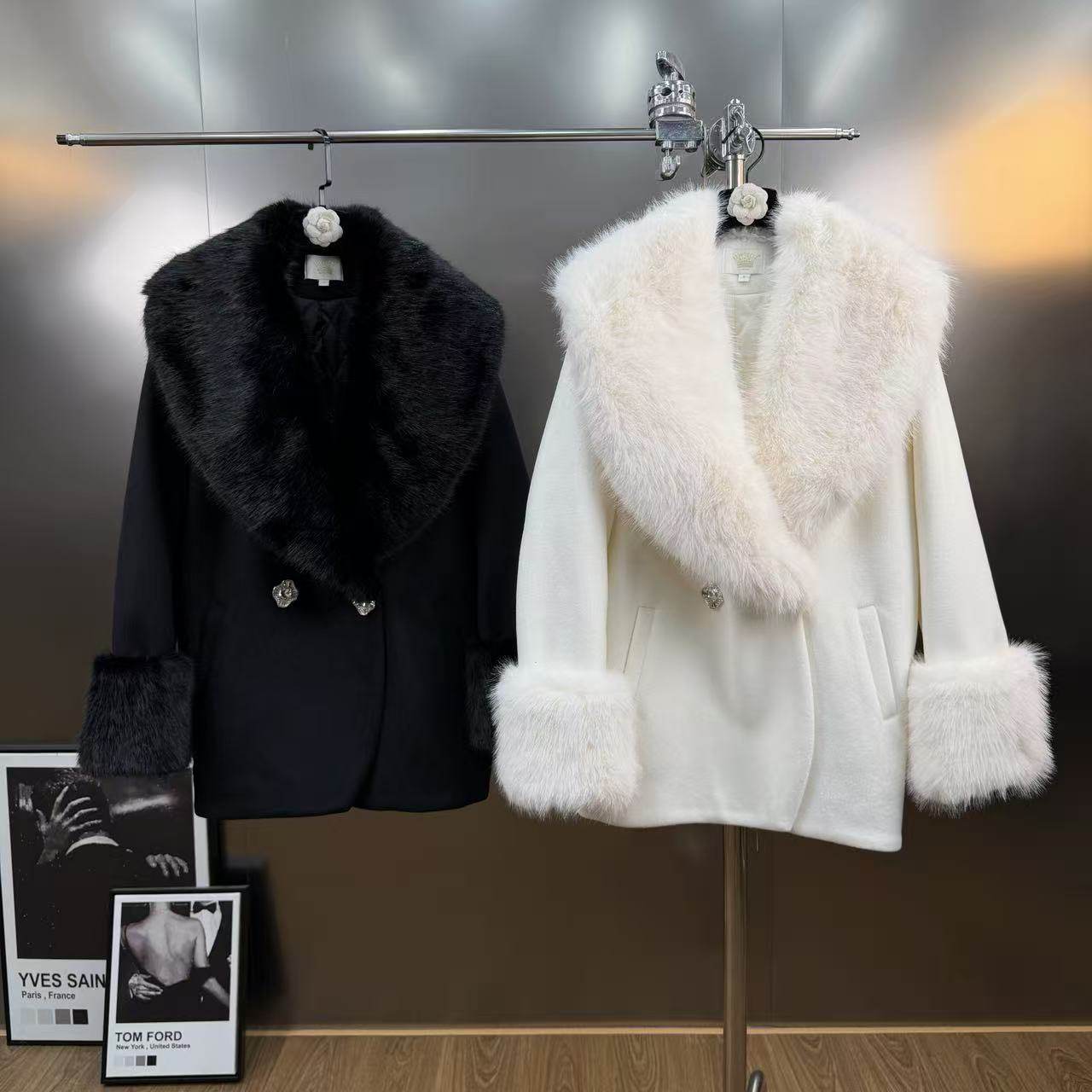 柚子mm2025年冬季高端仿真狐狸毛领长袖高级感廓形毛呢子加厚外套