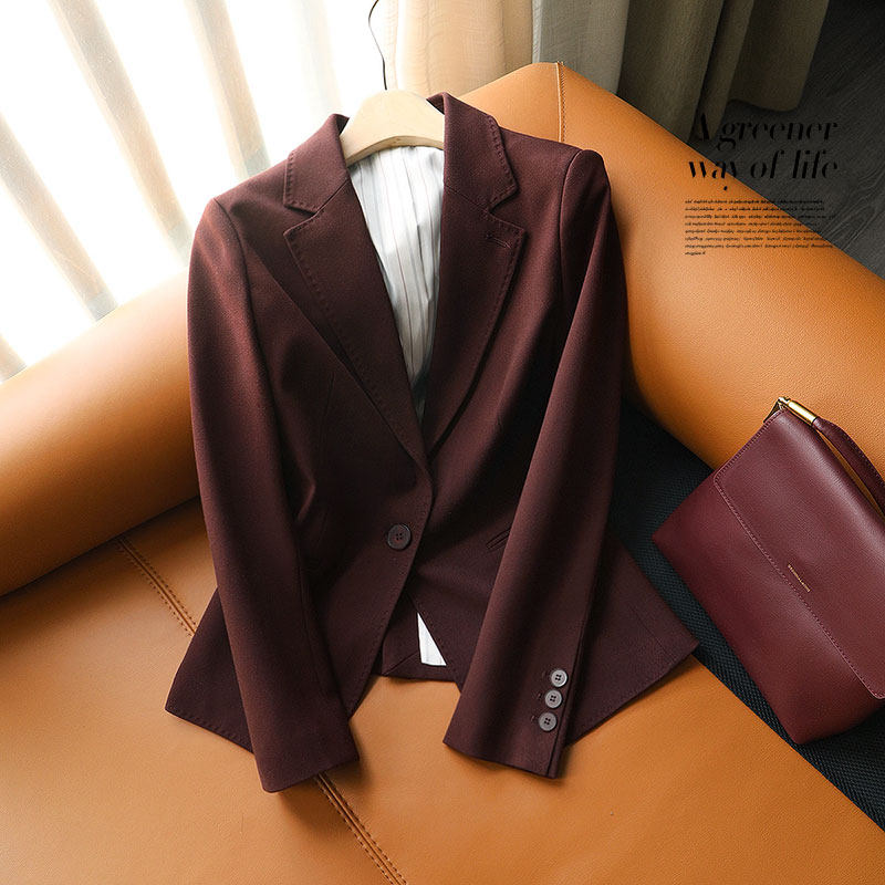 柜单 通勤高阶系列 显白养眼 太有自信~酒红色修身春装西服套装女