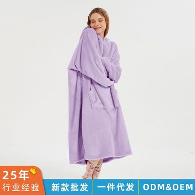 H oodie blanket hoodie oversized双面法兰绒加大长款连帽懒人服