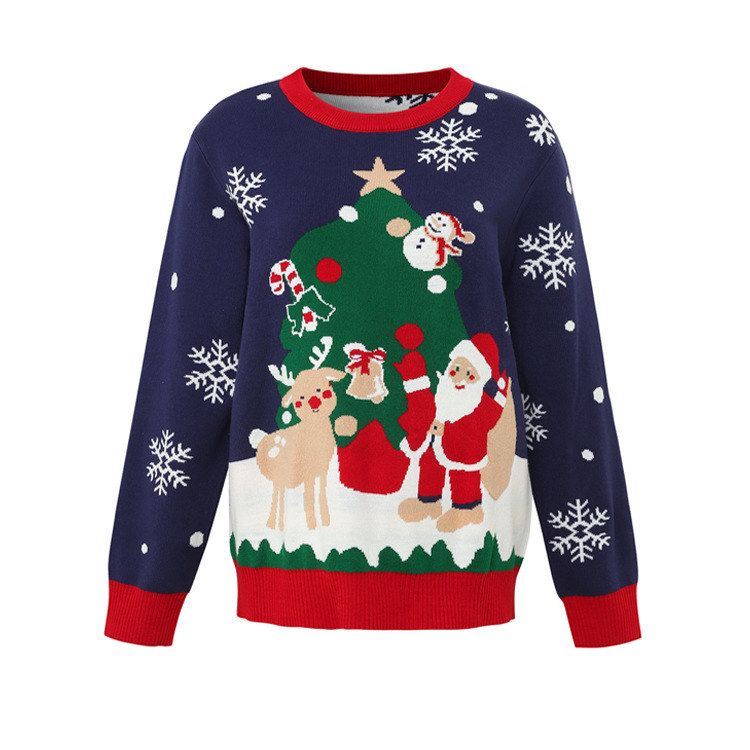 ugly Christmas sweater couple 跨境2025欧美圣诞节情侣提花毛衣