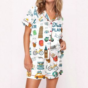 customized pajamas pyjamas set跨境定制夏季睡衣家居服套装女士