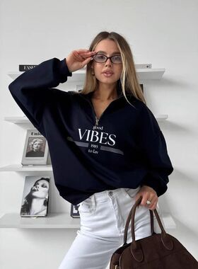 oversize hoodie overcoat women跨境欧美风加厚半拉链卫衣女外套