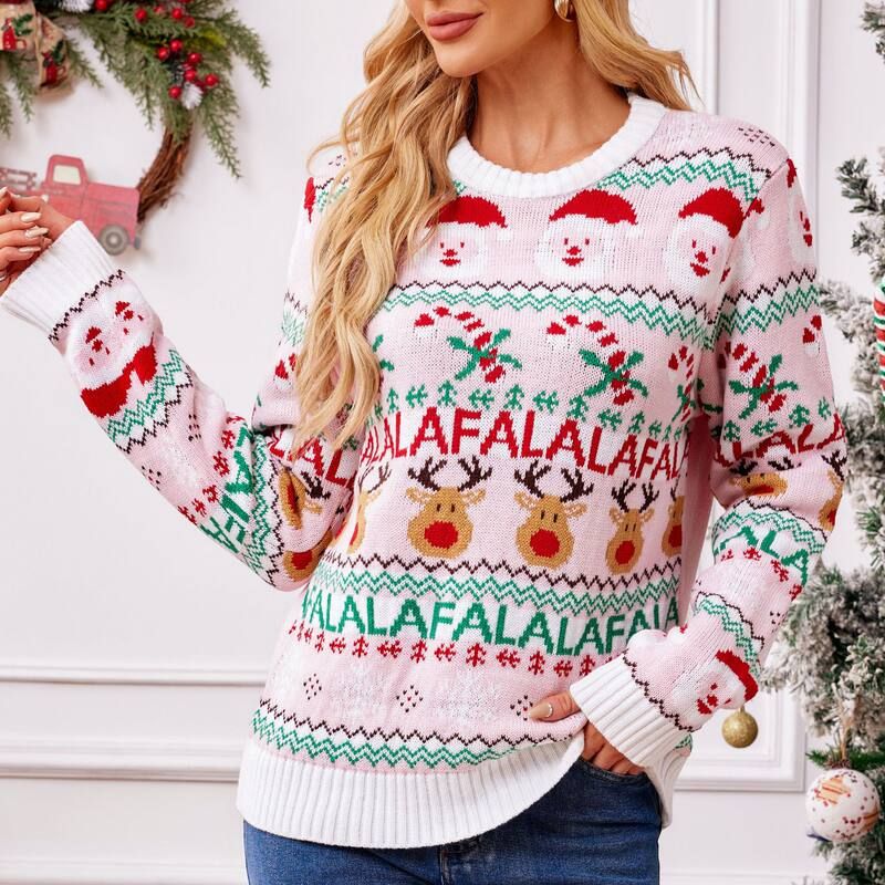 ugly Christmas sweater jumper couple跨境圣诞节针织套头毛衣女