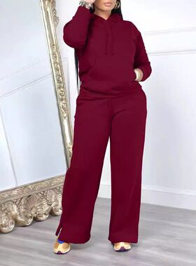 womens clothes sports pants set跨境欧美运动卫衣阔腿裤两件套